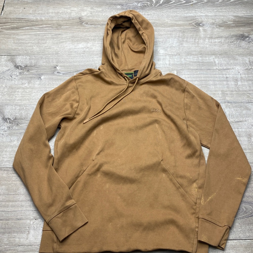 BOSS Hoodie Soody‎ X Mens Small Brown Cotton Blend Pullover Sweatshirt Logo